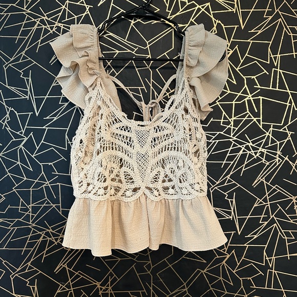 Milk & Honey Tops - Ruffled Crochet Top